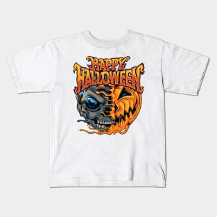 Spooky Pumpkin Skull Halloween Simple Costume Gift Kids T-Shirt